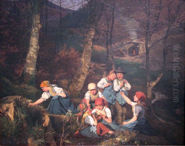 Children in the forest Oil Painting by Ferdinand Georg Waldmuller