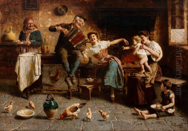 Musica in Famiglia (Siena) Oil Painting by Eugenio Zampighi