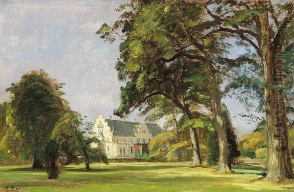 A manor house seen from the park. Oil Painting by Christian Zacho