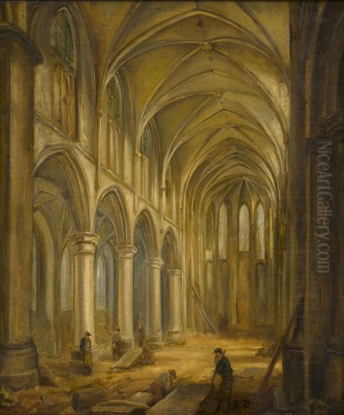 Interieur Sint-Nicolaaskerk tijdens de afbraak in 1838 Oil Painting by Alexander Schaepkens