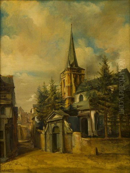 Gezicht op de voormalige St. Martinuskerk (zuidoostzijde) te Wyck-Maastricht naar het oosten Oil Painting by Alexander Schaepkens