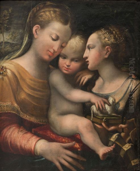 Madonna met kind en de H. Catharina (?) Oil Painting by Parmigianino