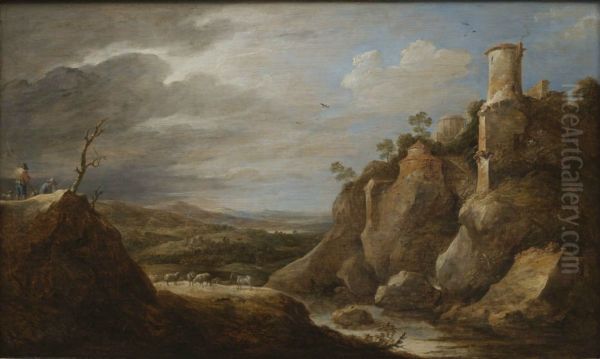 Berglandschap met herders, vee en ruines Oil Painting by David Teniers the Younger