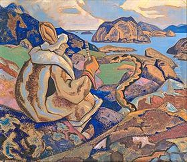 Snakes facing whisperer a serpent Oil Painting by Nicholas Roerich