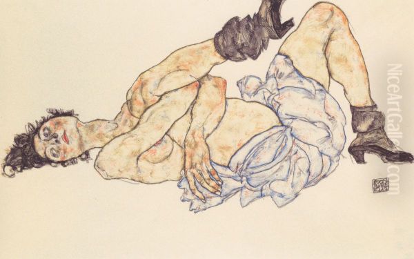 Liegender weiblicher Akt Oil Painting by Egon Schiele