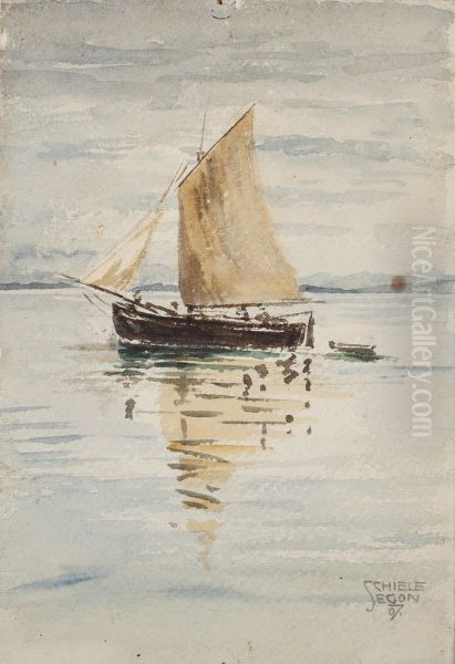 Sailing boat with reflections Oil Painting by Egon Schiele