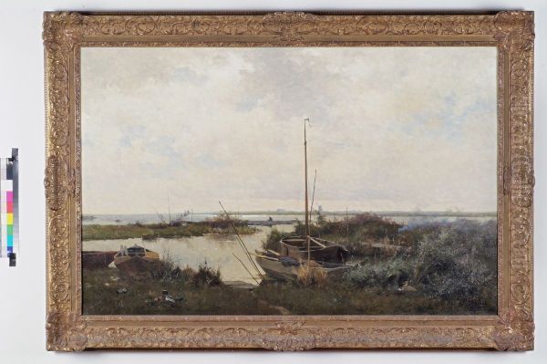 River landscape near Giethoorn Oil Painting by Willem Bastiaan Tholen