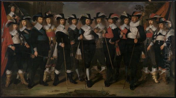 De officieren van de vier Goudse schuttersvendels, onder leiding van kolonel Herman Herbertsz. Oil Painting by Wouter Crabeth II