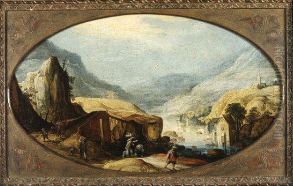 VERVALLEN Berglandschap met watermolens, Oil Painting by Joos de Momper the Younger