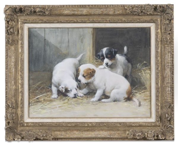 Spelende St. Bernardpups, Oil Painting by Otto Erelman