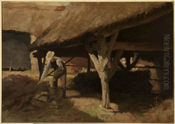 Boerenerf (Boerderij met hooischuur). Oil Painting by Antoon Derkinderen