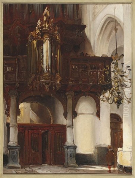 Het orgel van de St. Janskerk te 's-Hertogenbosch. Oil Painting by Johannes Bosboom