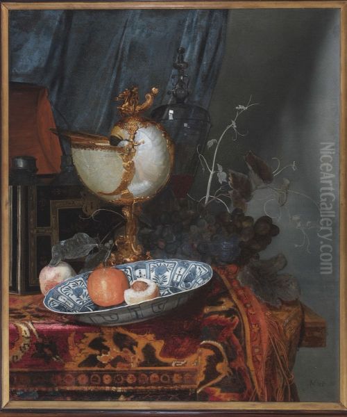 Stilleven met Chinees bord, nautilusbokaal en vruchten. Oil Painting by Adriaen Van Der Spelt