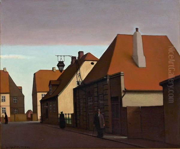 View of the Town guard's house in Christiansfeld. Oil Painting by Jeppe Madsen Ohlsen