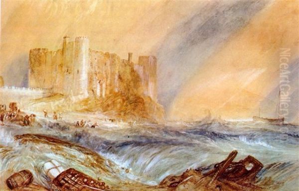 the welsh Laugharne Castle during a storm Oil Painting by J. M. W. Turner