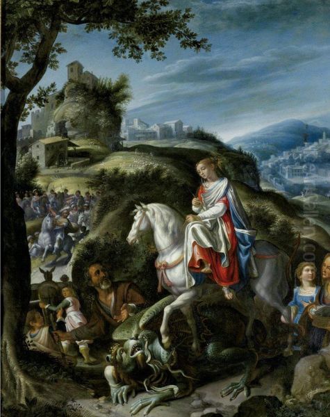 St Martha tramples the dragon Oil Painting by Pietro De Lignis