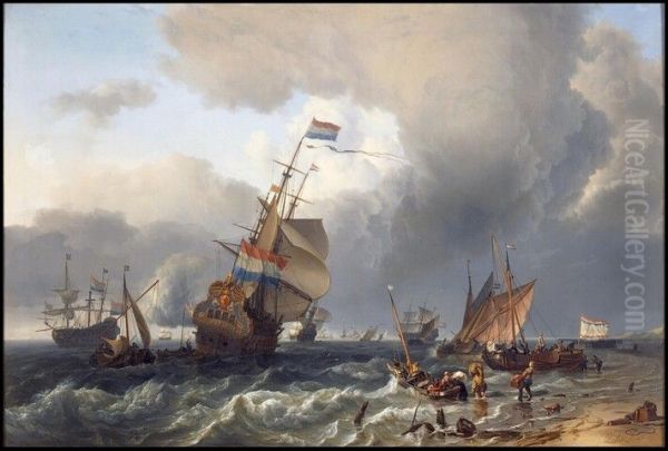 Terugkomst van de Hollandia in het Landsdiep bij Huisduinen Oil Painting by Ludolf Backhuysen II