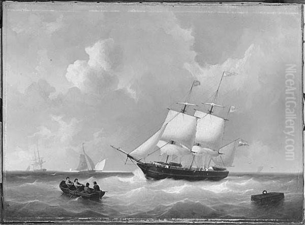 Het barkschip Nicot van rederij Wuste & Hintzen te Amsterdam onder zeil Oil Painting by Cornelis Christiaan Dommersen