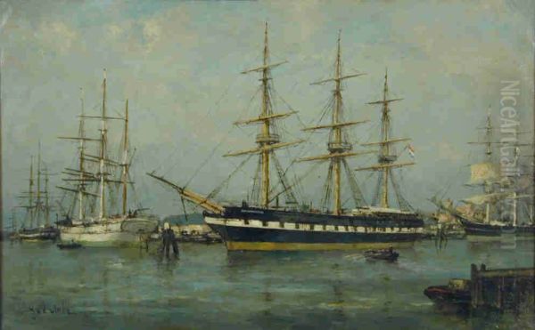 Opleidingsschip Hr.Ms. Admiraal van Wassenaar in het Oosterdok te Amsterdam Oil Painting by Jan Van Der Linde