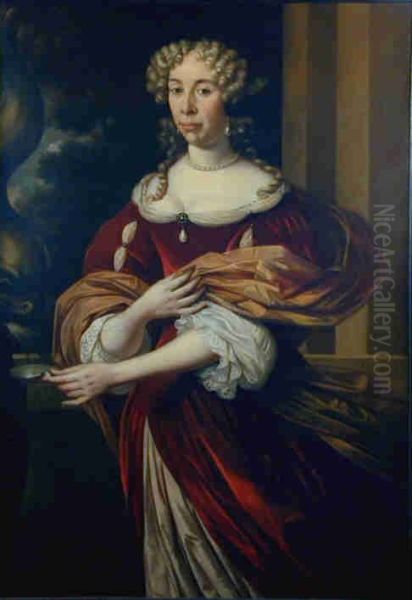 Portret van Clara van der Zaan Oil Painting by Jan van Neck