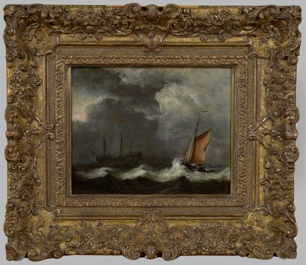 Schepen in een sterke wind onder een donkere lucht Oil Painting by Willem van de Velde the Younger