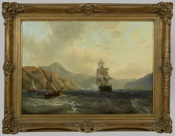 Zeilschepen in een baai Oil Painting by Louis Meijer