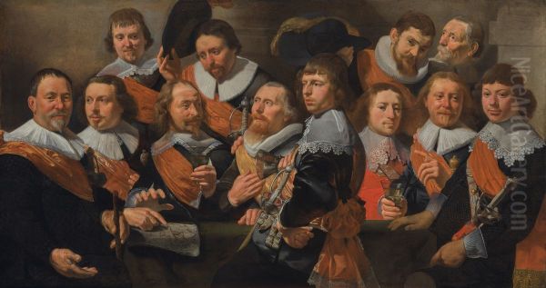 Officers of the Orange Compagny of the Old Civic Guard Oil Painting by Caesar Van Everdingen