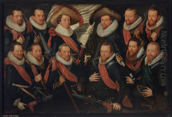 Officieren en vaandeldragers van de Jonge Schutterij Oil Painting by Zacharias Paulusz