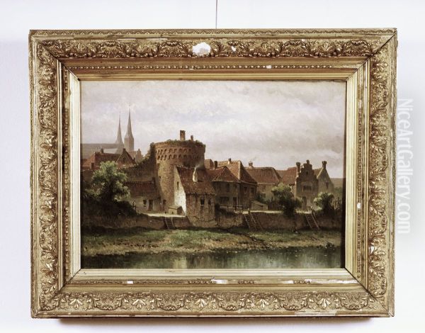 Achterzijde Walstraat met voormalige Buitengracht. Oil Painting by Eduard Alexander Hilverdink