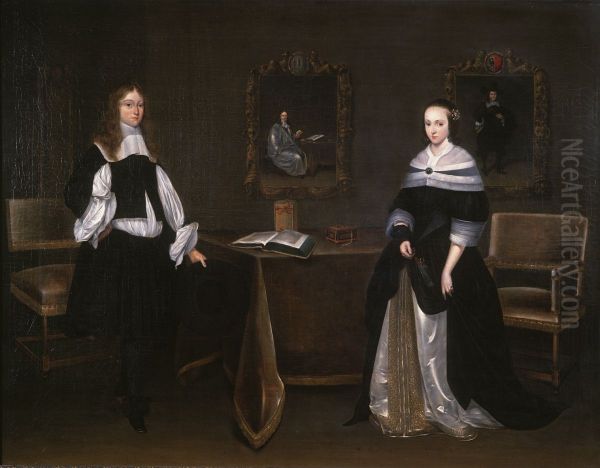 Double portrait of Albert Nilant (1646-...) en Johanna Quadacker (1640-1672) Oil Painting by Gerard Ter Borch