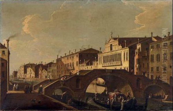 Veduta Del Ponte Dei Tre Archi Sul Rio Di Cannaregio Oil Painting by Bernardo Canal