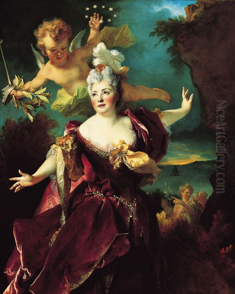 Portrait de Marie-Anne de Chateauneuf, dite Mlle Duclos, dans le role d'Ariane Oil Painting by Nicolas de Largilliere