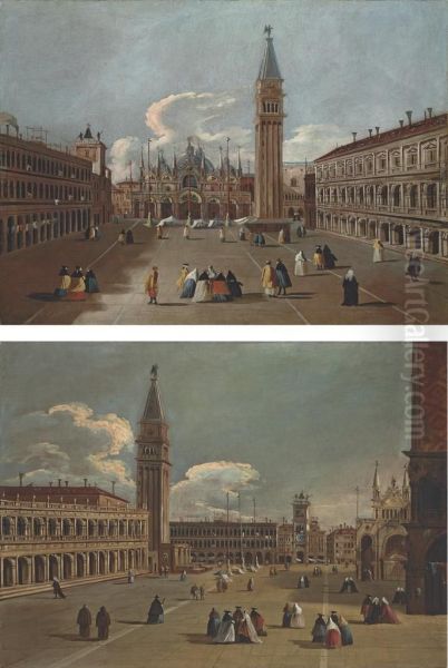 Saint Mark's Square, Venice, Looking East Towards The Basilica Andthe Campanile Oil Painting by Bernardo Canal