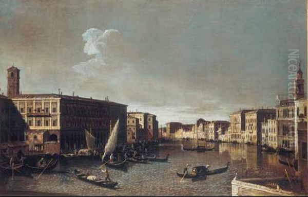 Veduta Del Canal Grande Dal Ponte Di Rialto Verso Le Oil Painting by Bernardo Canal