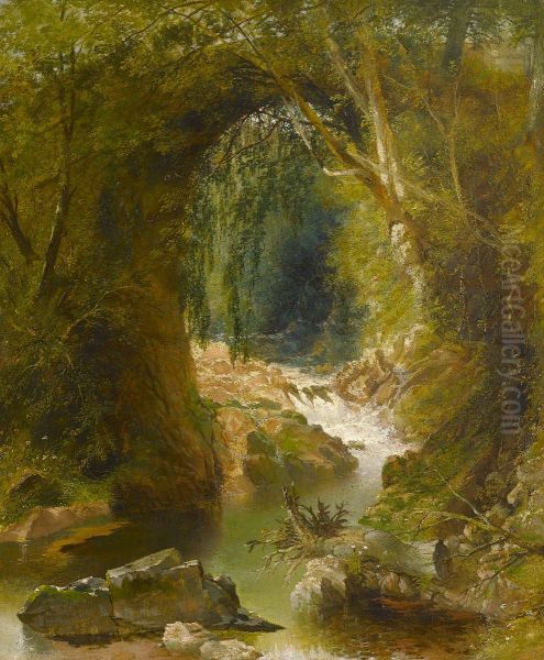 Lydford Bridge on the Avon, Brent, Devon Oil Painting by John Gendall