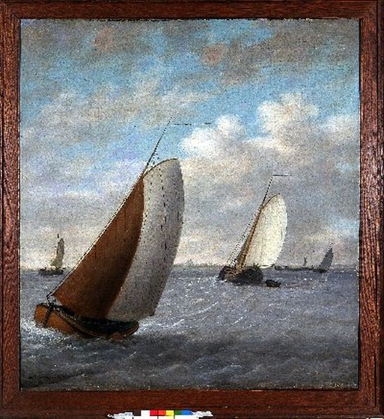 Yacht and hektjalk on the Sneekermeer Oil Painting by Dirk Piebes Sjollema