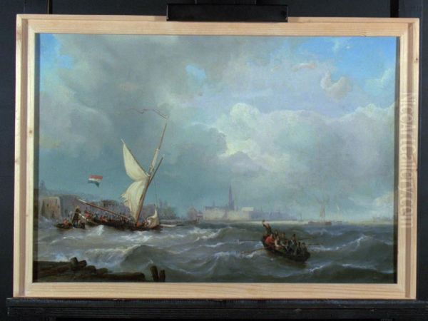 De kanonneerboot van Van Speyk te Antwerpen Oil Painting by Petrus Johannes Schotel