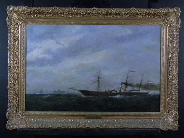 The Dutch paddle-steamer Willem I at Kronborg Oil Painting by Carl Baagoe