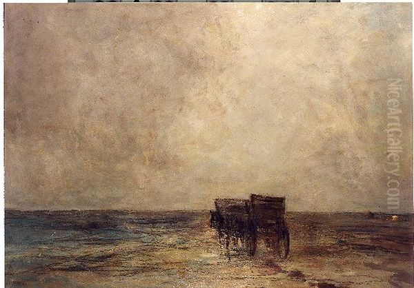 Strand met een schelpenwagen Oil Painting by Johan Hendrik Weissenbruch