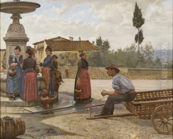 Peasants in Settignano Oil Painting by Ruggero Focardi