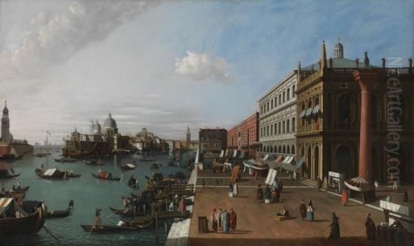 Venice, A View From The Piazzetta Di San Marco Looking Towards The Dogana And Santa Maria Della Salute Oil Painting by (Giovanni Antonio Canal) Canaletto