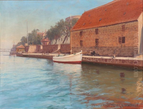 The harbour on Christianso. Oil Painting by Peder Knudsen