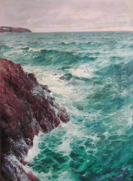 Coastal cliffs at Bornholm, Denmark. Oil Painting by Peder Knudsen