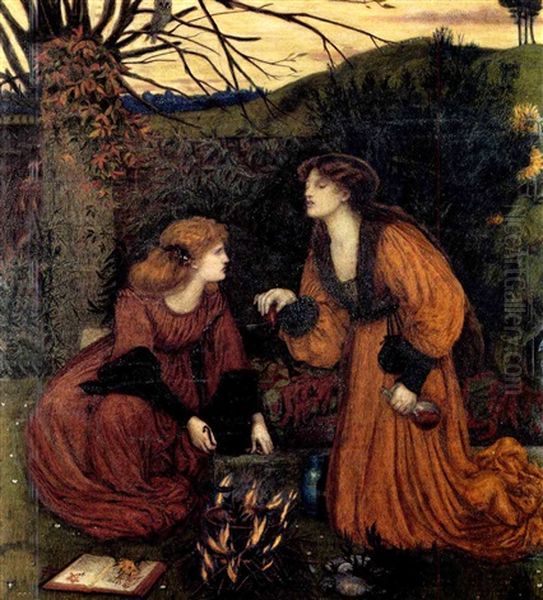 Pharmakeutria (Brewing the Love Philtre) Oil Painting by Marie Spartali Stillman