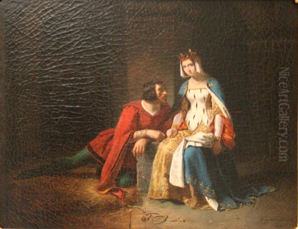 Marguerite de Bourgogne et Buridan dans la prison de la Tour de Nesle Oil Painting by Frederic Peyson