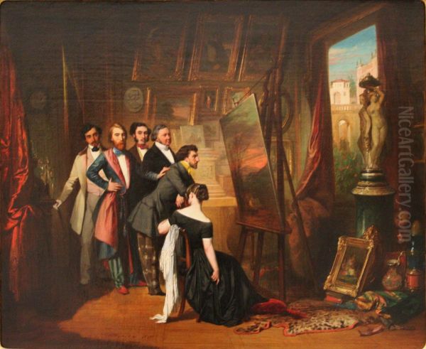 Interieur du Cabinet de Bruyas Oil Painting by Auguste-Barthelemy Glaize