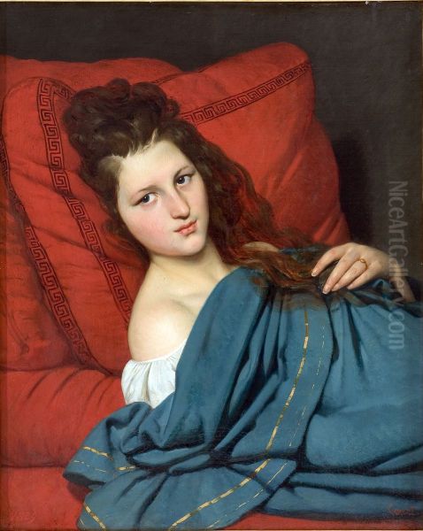 Woman Reclining on a Divan Oil Painting by Joseph-Desire Court