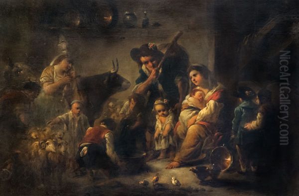 Peasant family in an interiorFrancais:Famille de paysans dans un interieurItaliano:Peasant family in an interior Oil Painting by Jacques Gamelin