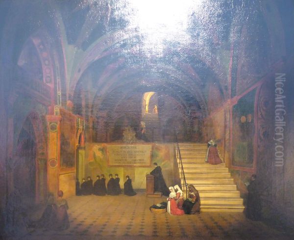 Interior view of the church of the convent of San Benedetto, near Subiaco Oil Painting by Francois Marius Granet