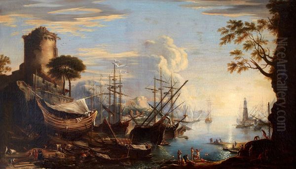 Marina del puerto Oil Painting by Salvator Rosa